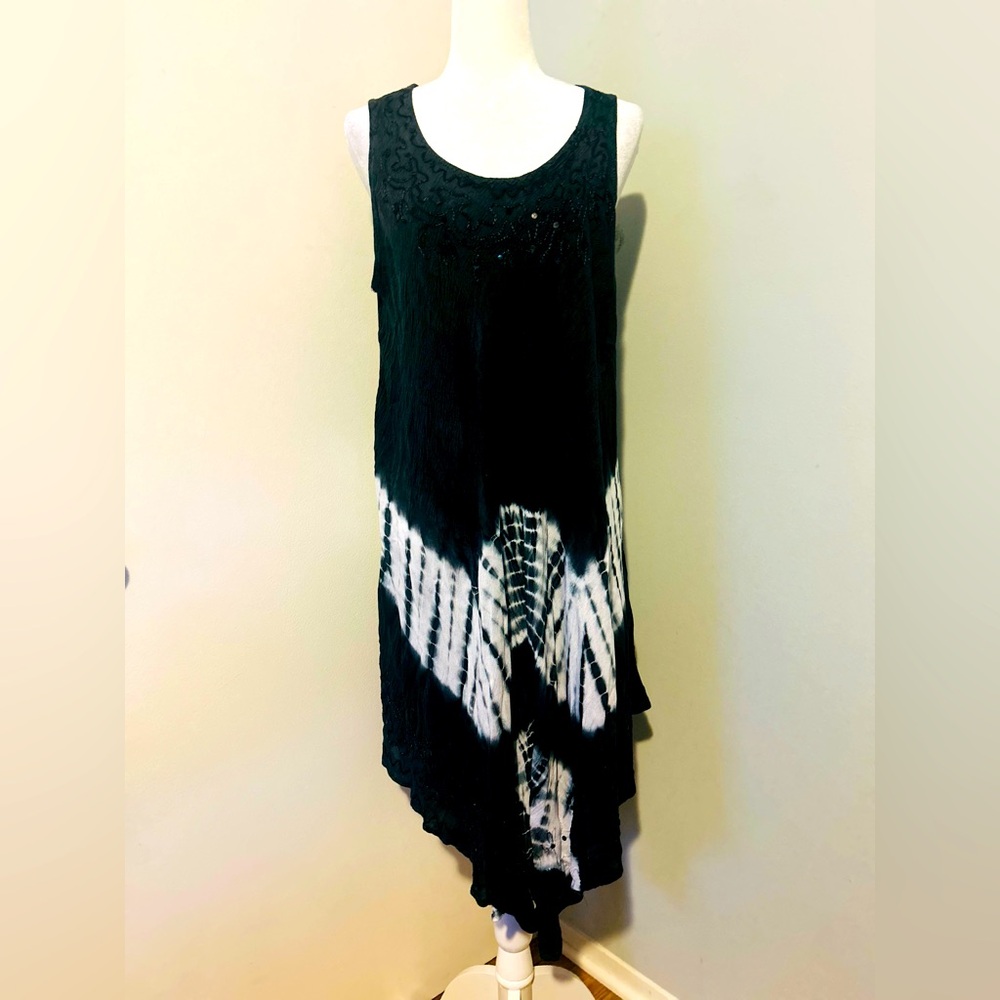 Ingear Tie Dye Elegant Black and White Sleeveless Dress Cover Up , One Size